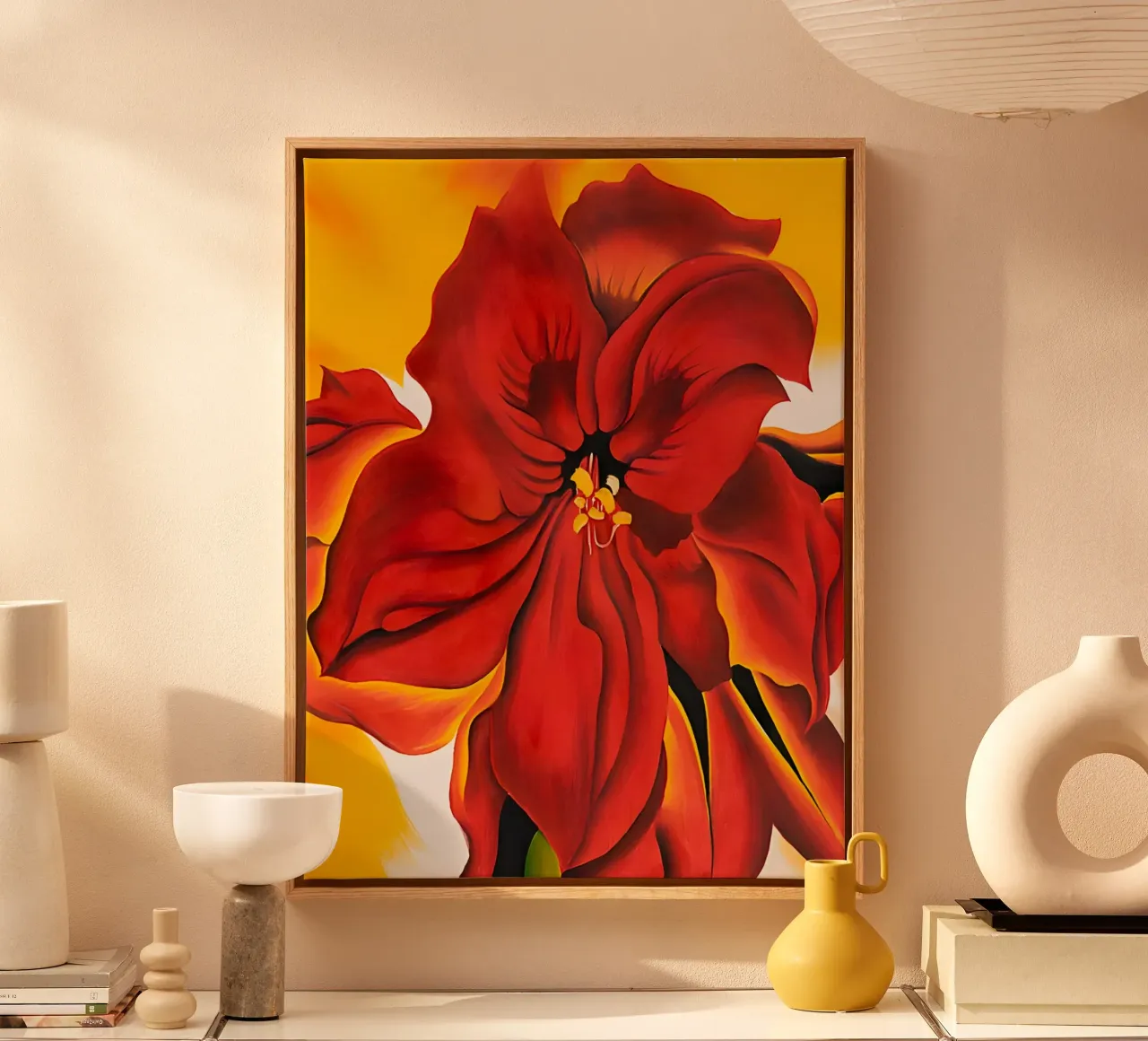 Georgia O'Keeffe - Red Amaryllis canvas with Floater frame by Kinsley