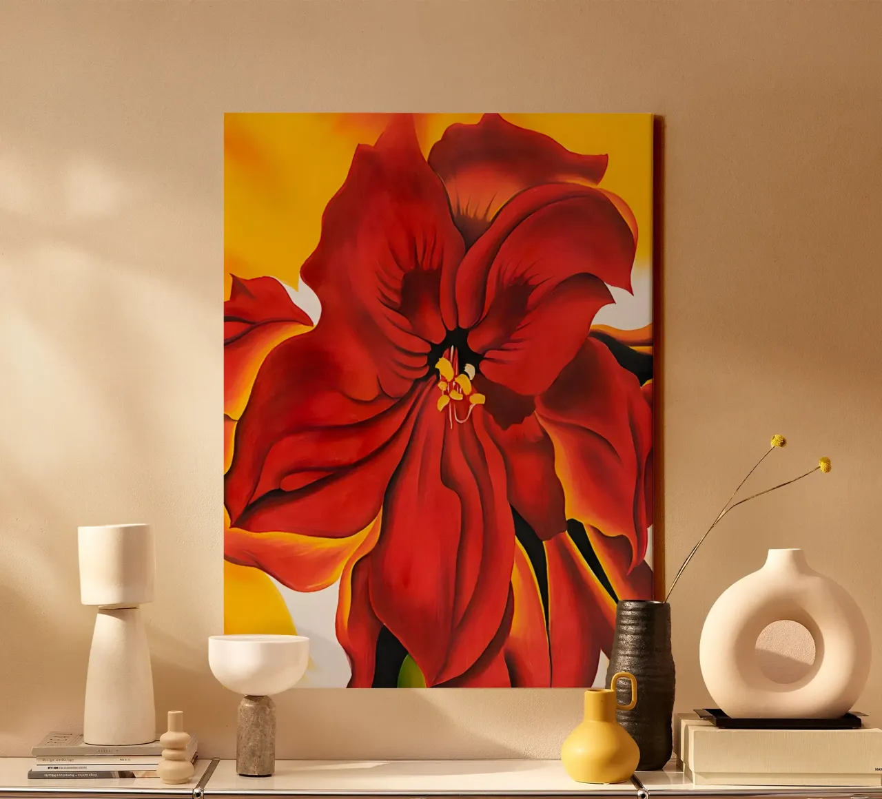 Georgia O'Keeffe - Red Amaryllis canvas with Floater frame by Kinsley