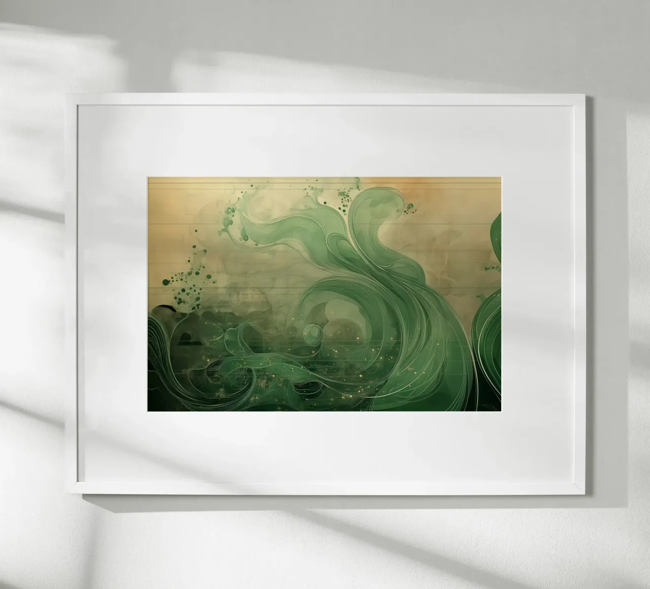 Abstract green wave poster with wooden frame by Little Things