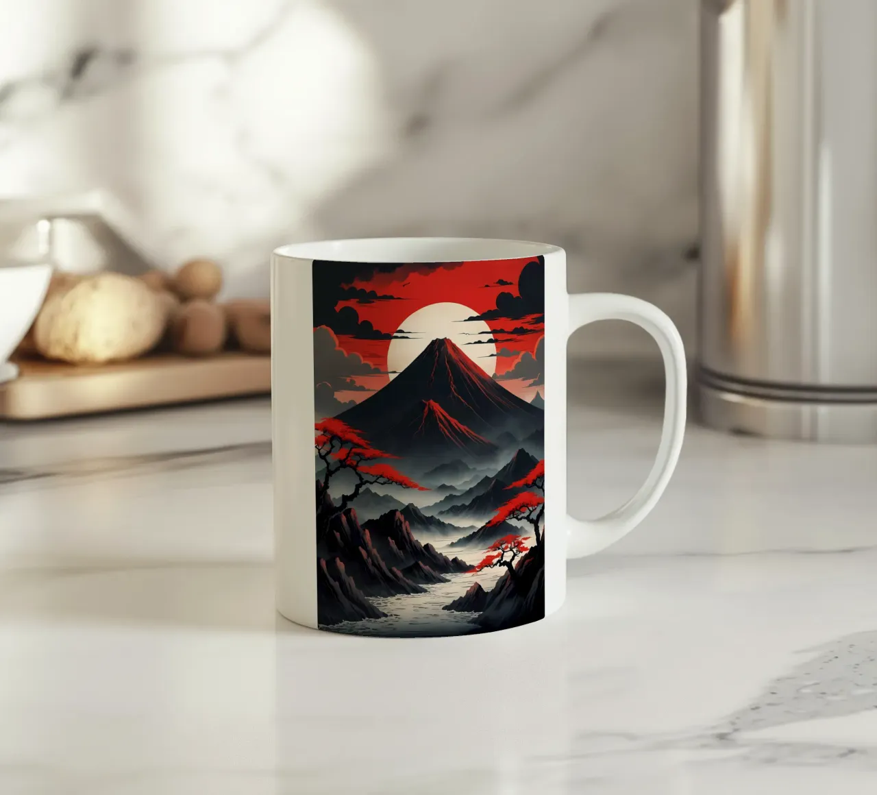 L'abbraccio infuocato del Fuji tazza in ceramica da Artistic-shop