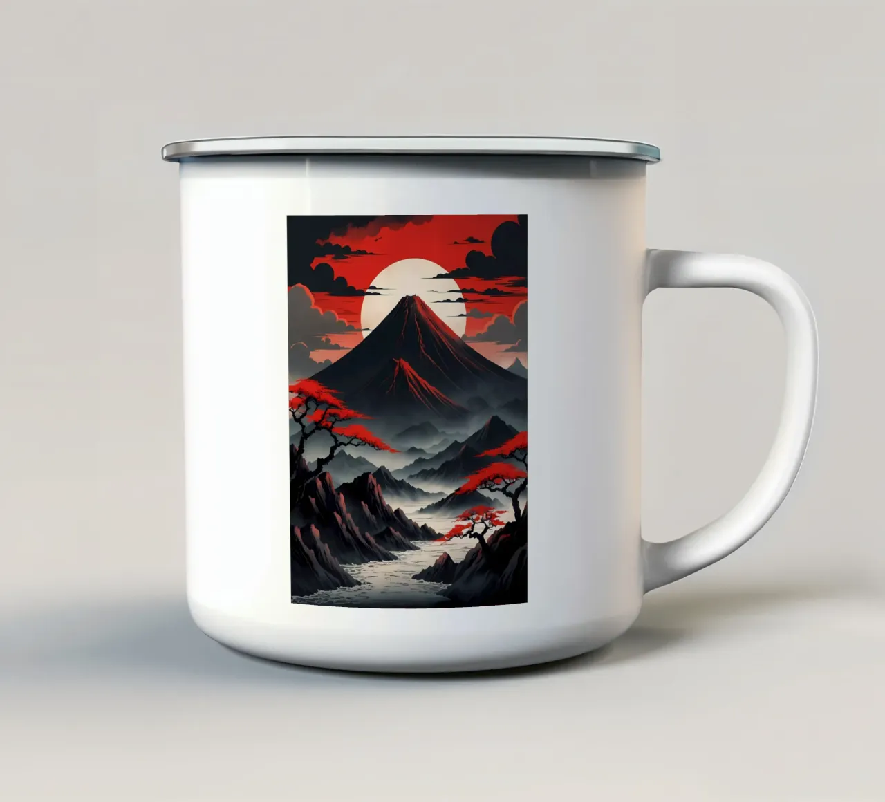 L'abbraccio infuocato del Fuji tazza in smalto da Artistic-shop