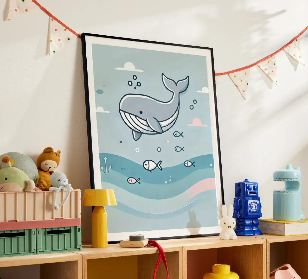 Balena giocosa sott'acqua poster con telaio in plastica da Alegria Fantasia