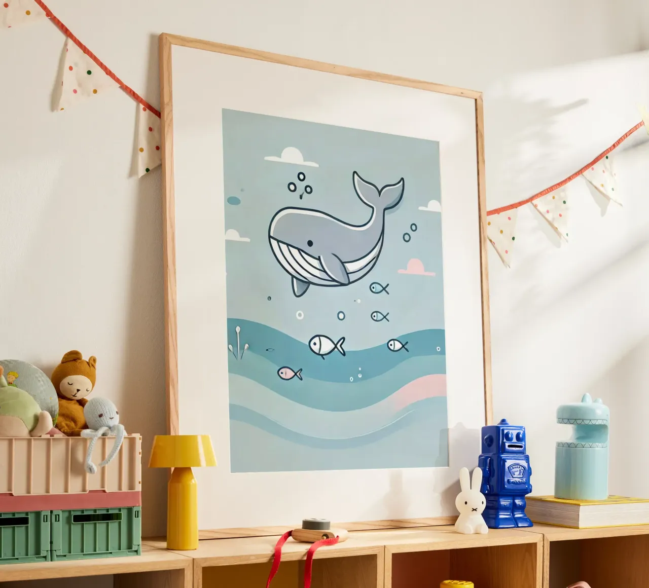 Balena giocosa sott'acqua poster con telaio in plastica da Alegria Fantasia