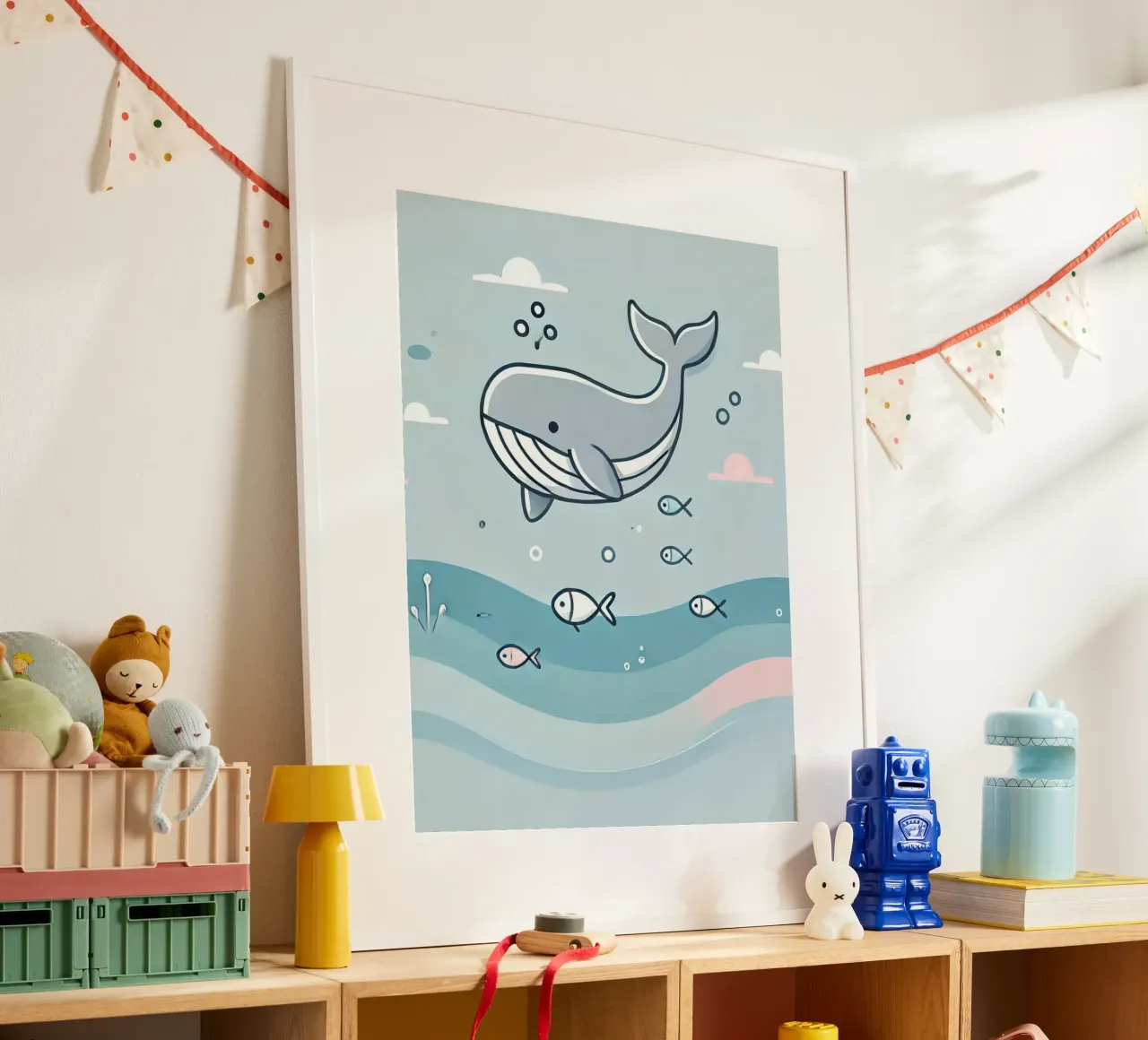 Balena giocosa sott'acqua poster con telaio in plastica da Alegria Fantasia