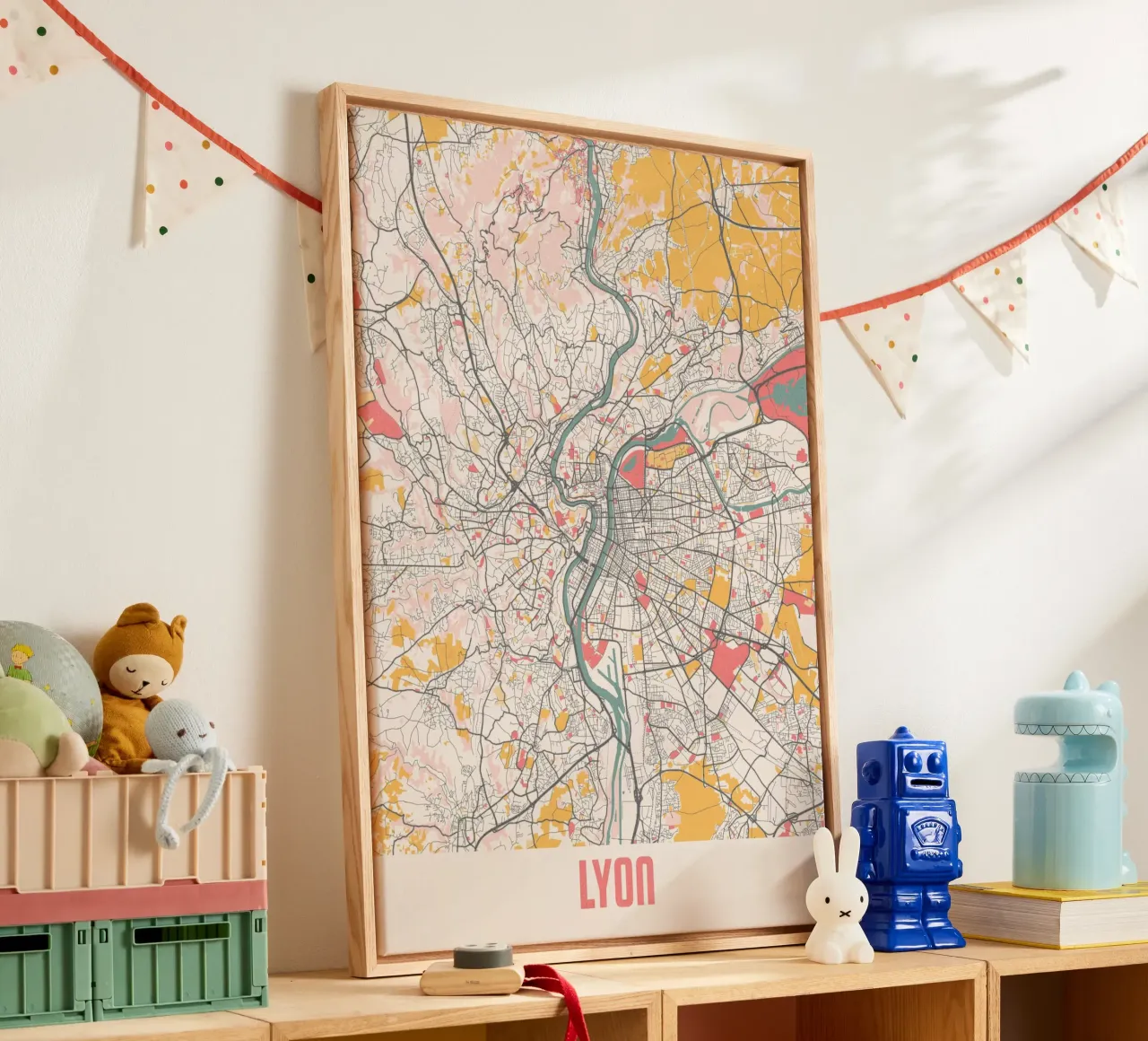 Fall in love with Lyon, your city map as wall art canvas with Floater frame by MOOODZART