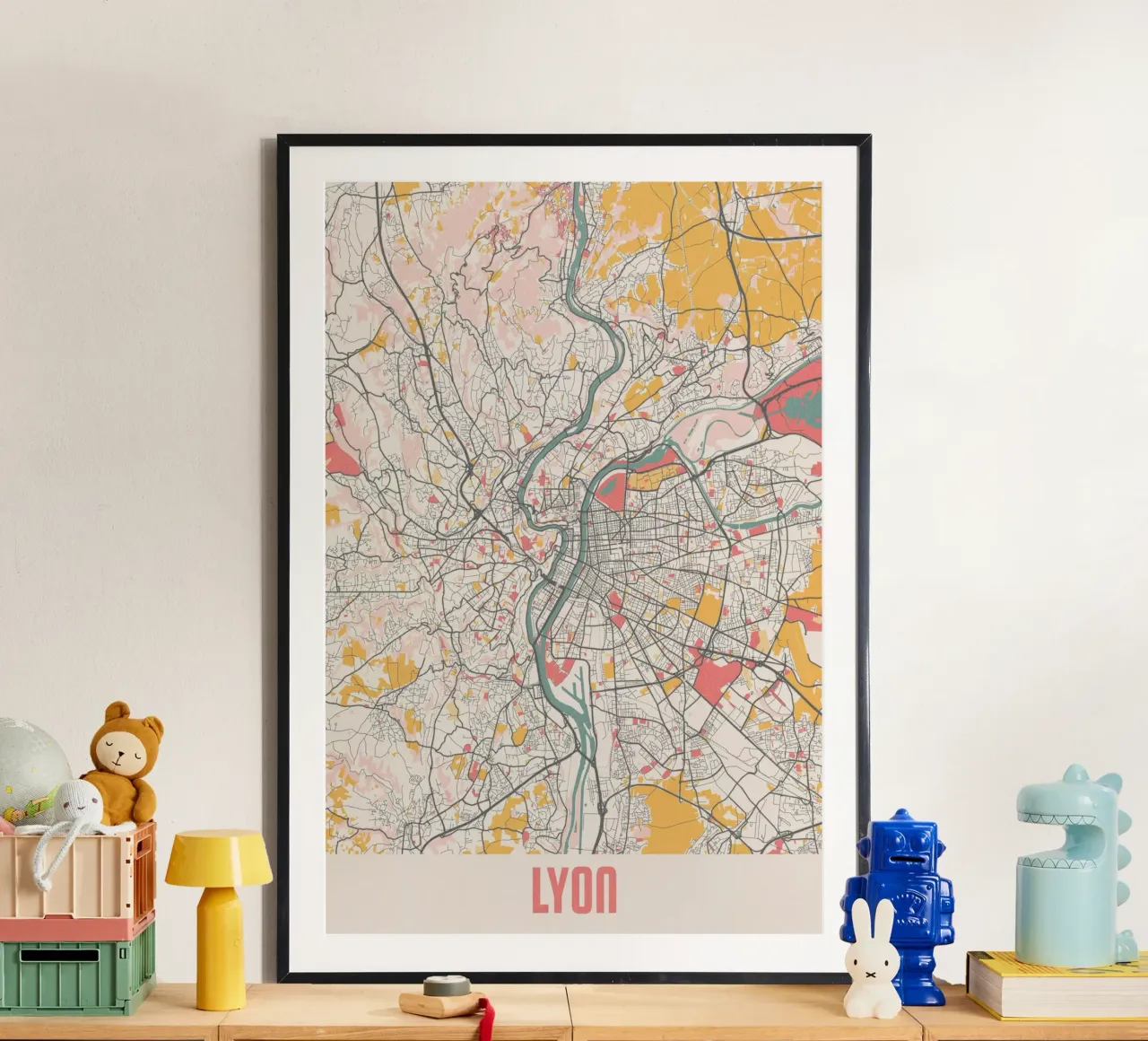 Innamorarsi di Lione, la mappa della città come arte da parete poster da MOOODZART
