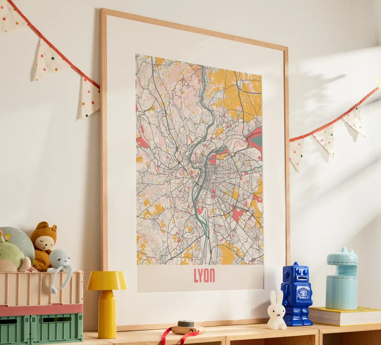 Innamorarsi di Lione, la mappa della città come arte da parete poster da MOOODZART