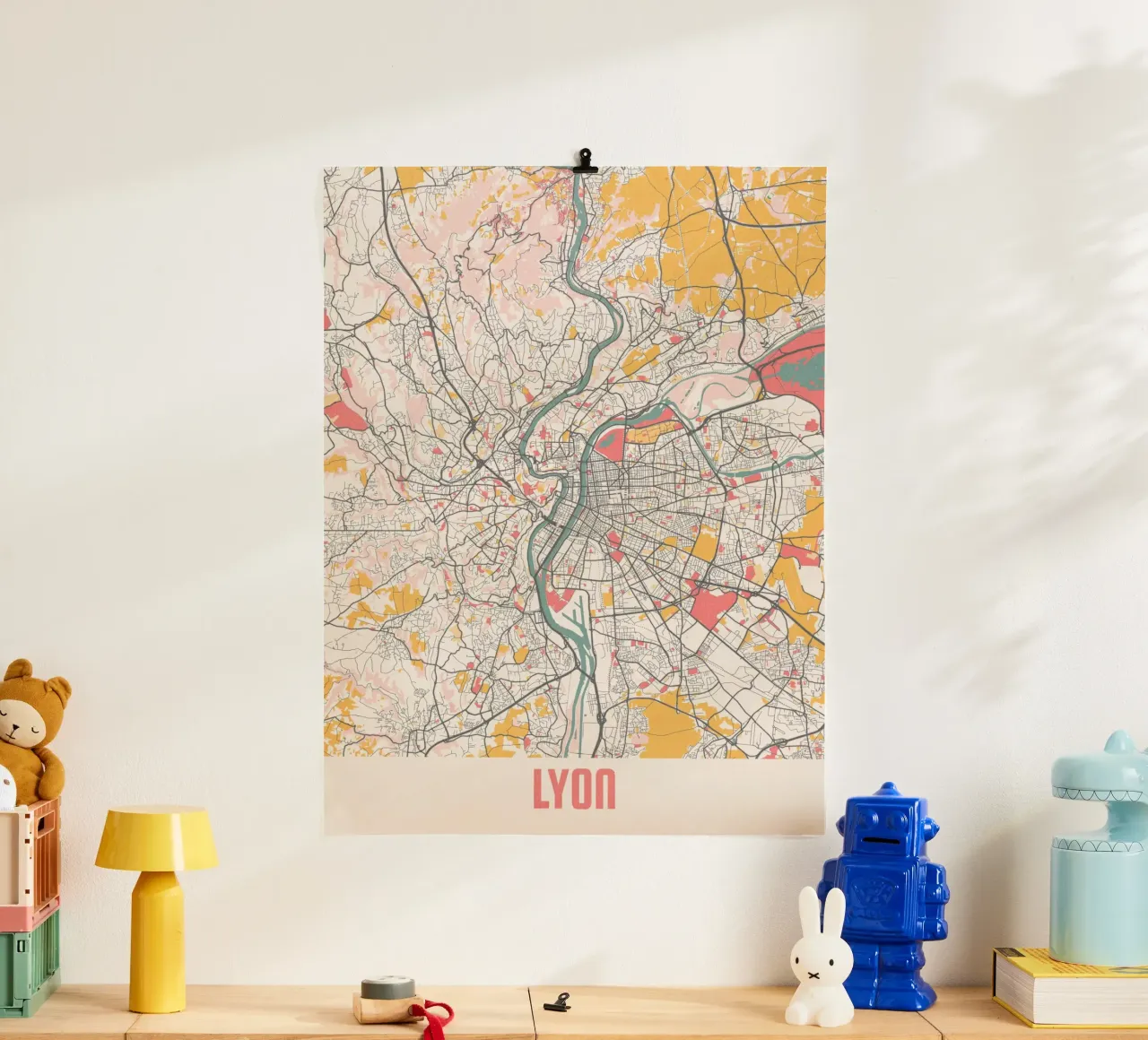 Innamorarsi di Lione, la mappa della città come arte da parete poster da MOOODZART