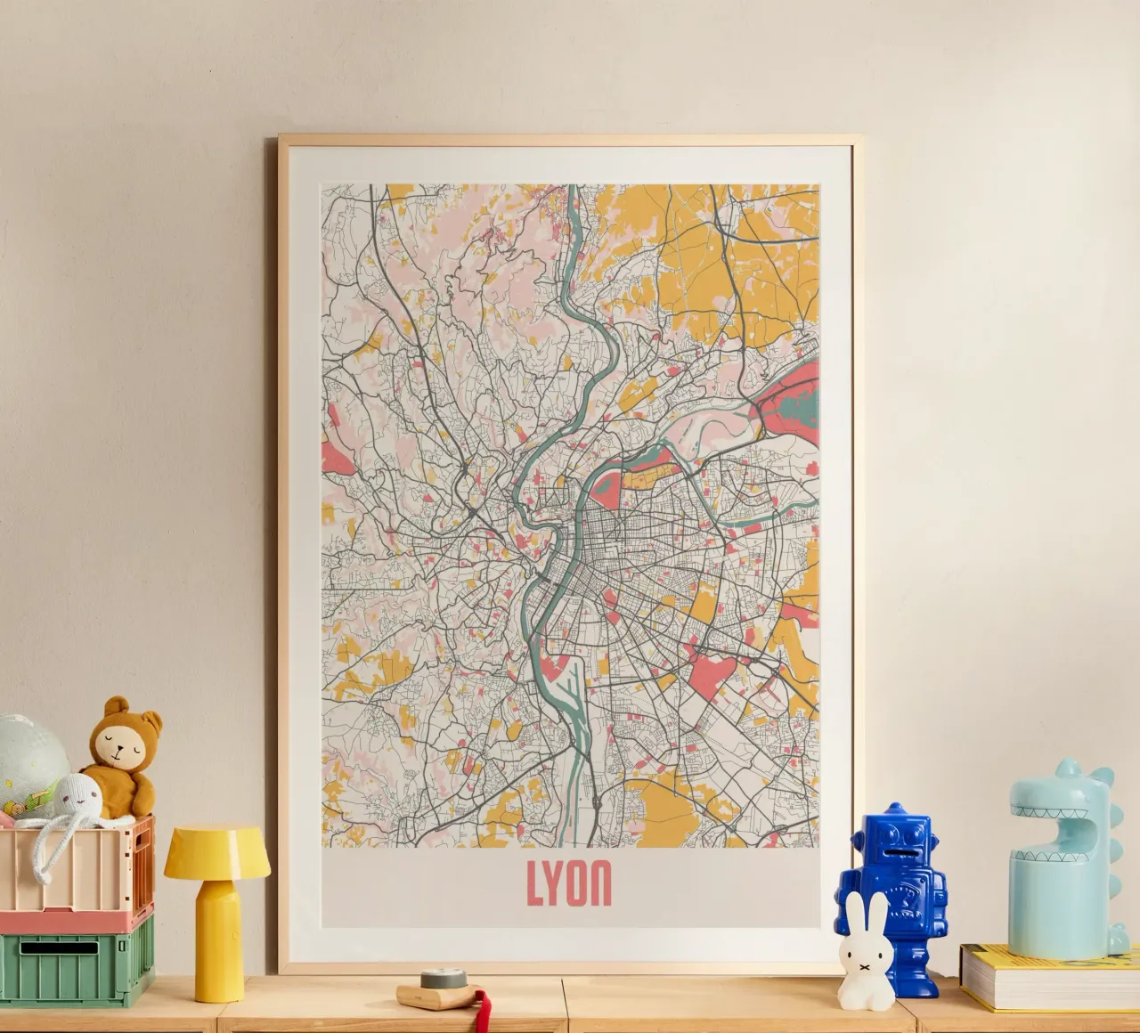 Innamorarsi di Lione, la mappa della città come arte da parete poster da MOOODZART