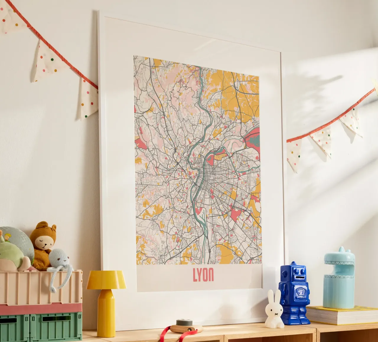Innamorarsi di Lione, la mappa della città come arte da parete poster da MOOODZART