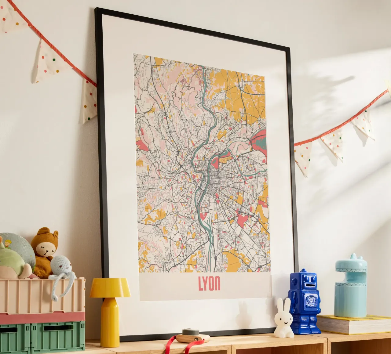 Innamorarsi di Lione, la mappa della città come arte da parete poster da MOOODZART
