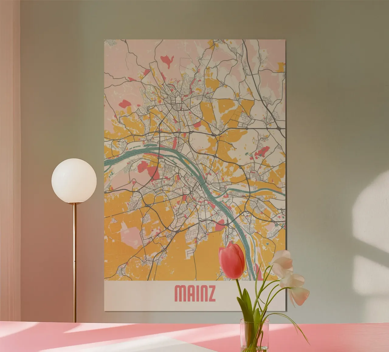 Esperienza di Magonza - Elegante mappa della città dal design moderno poster con telaio in legno da MOOODZART