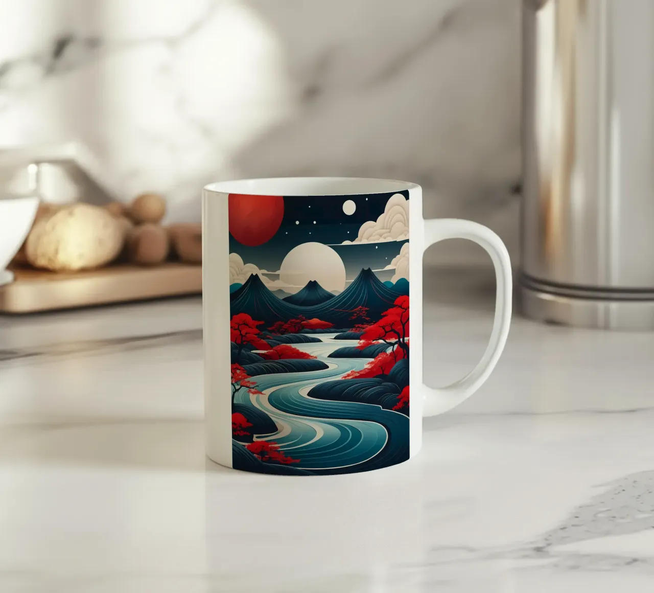 Sereno paesaggio notturno celeste tazza in ceramica da Artistic-shop