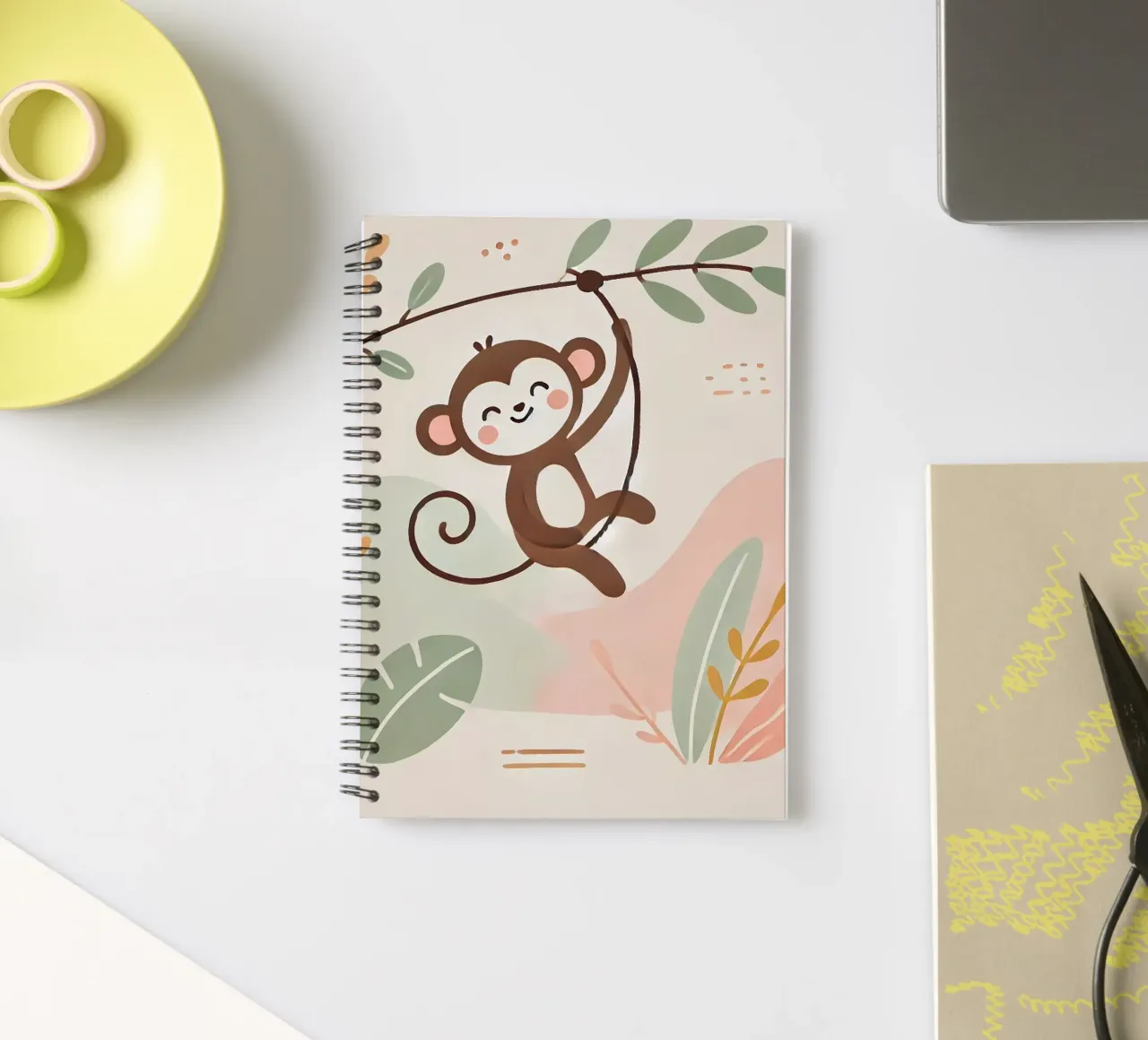 Cheerful monkey in the jungle spiral notebook by Alegria Fantasia