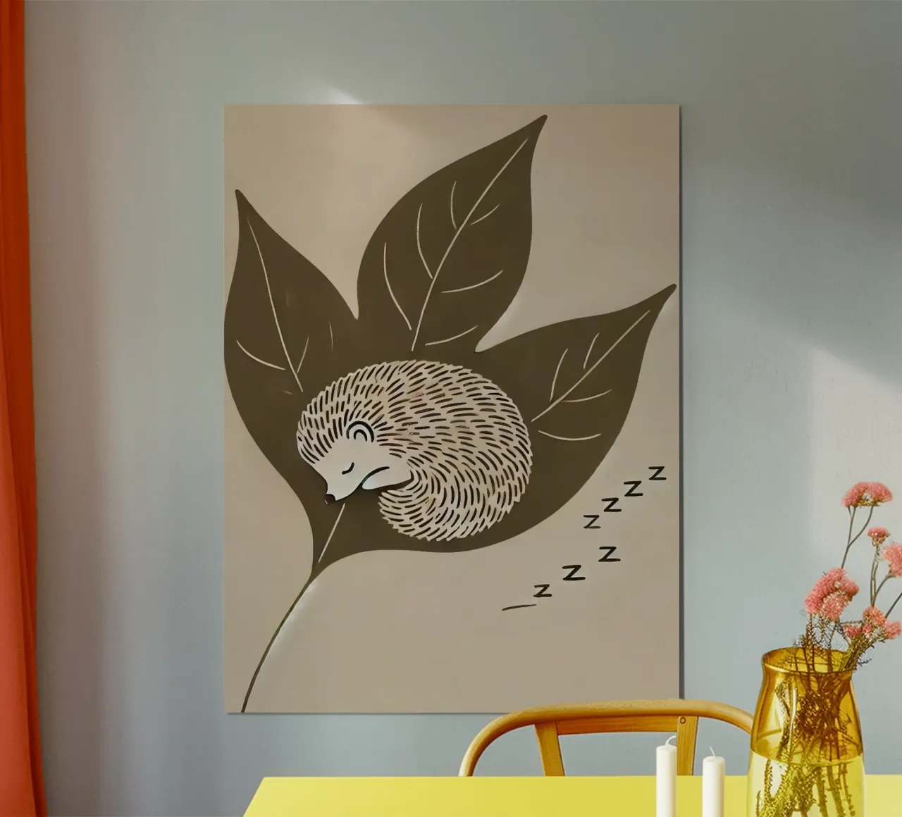 Slapende egel poster met houten frame van Alegria Fantasia