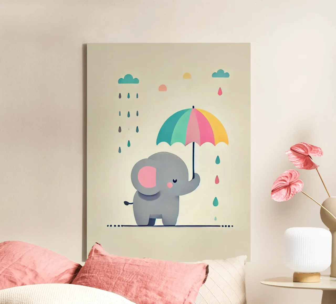 Olifant met paraplu canvas van Alegria Fantasia