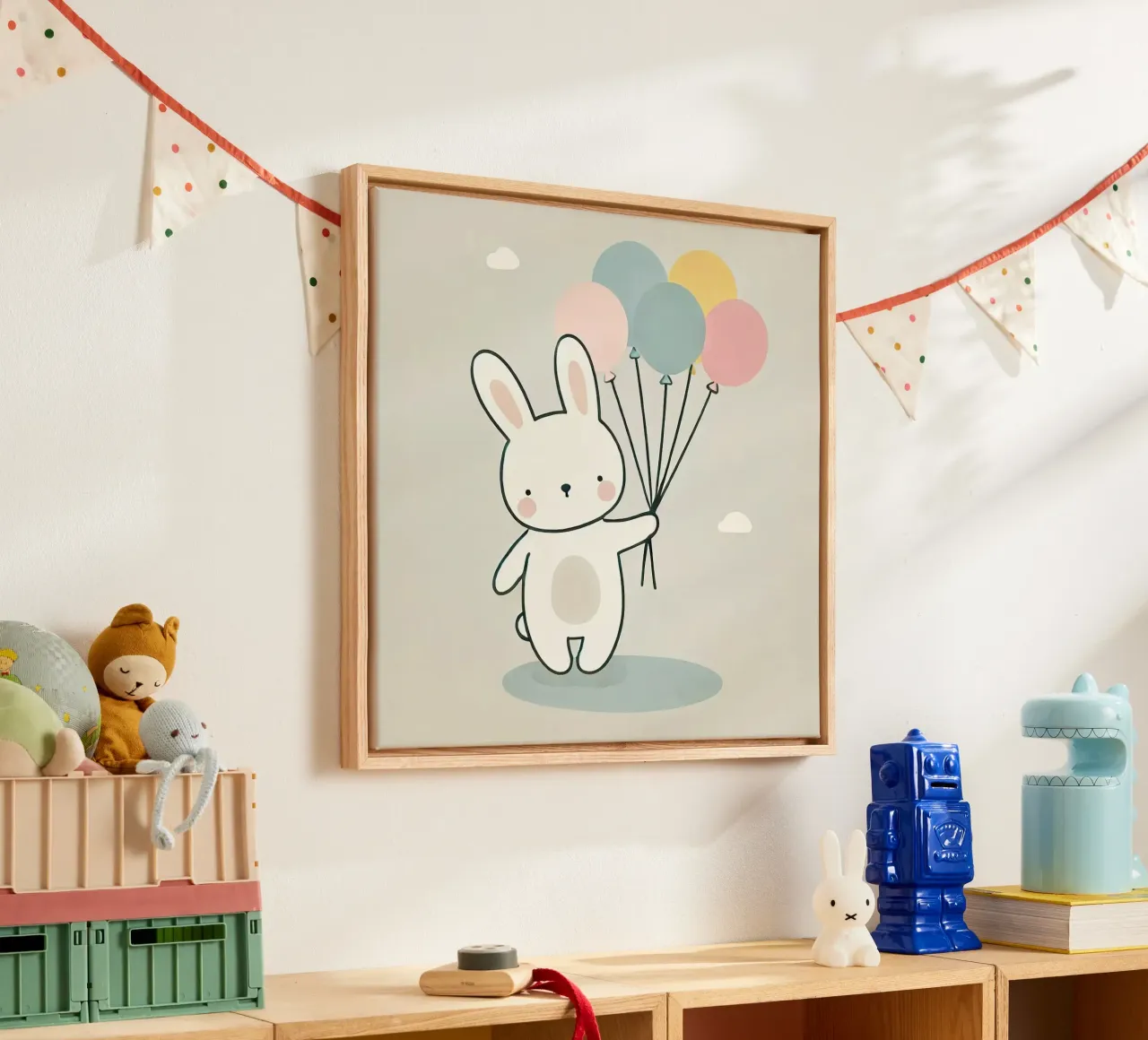 Konijn met ballonnen canvas van Alegria Fantasia