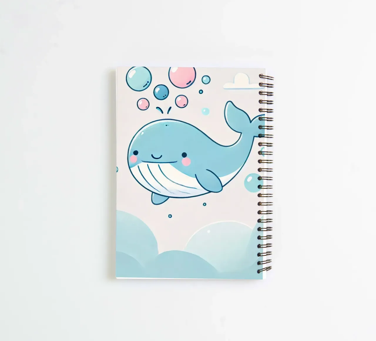 Laughing whale with soap bubbles spiral notebook by Alegria Fantasia