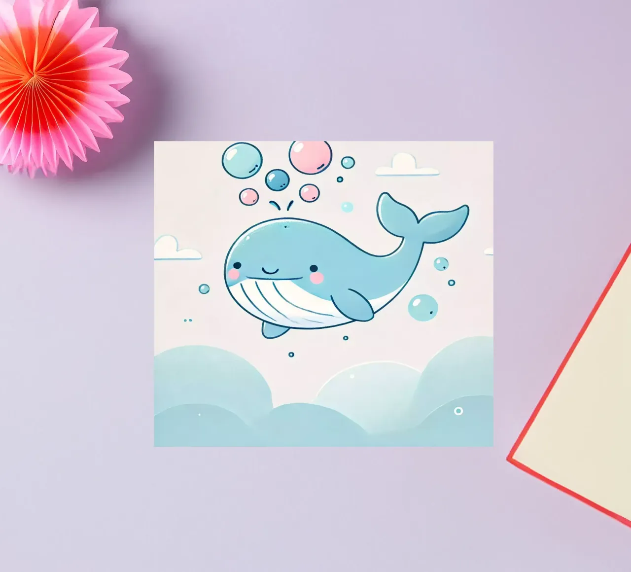Laughing whale with soap bubbles sticker by Alegria Fantasia