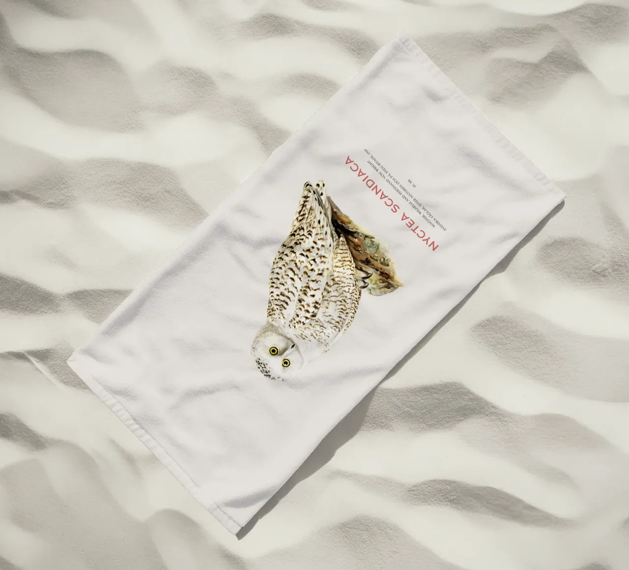 Snowy owl or Nyctea scandiaca beach towel by Vintagrafica