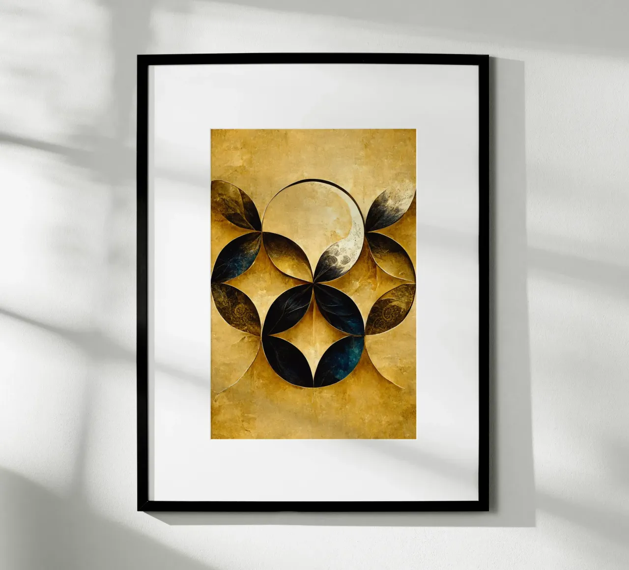 Golden Flower Of Life poster con telaio in legno da treechild