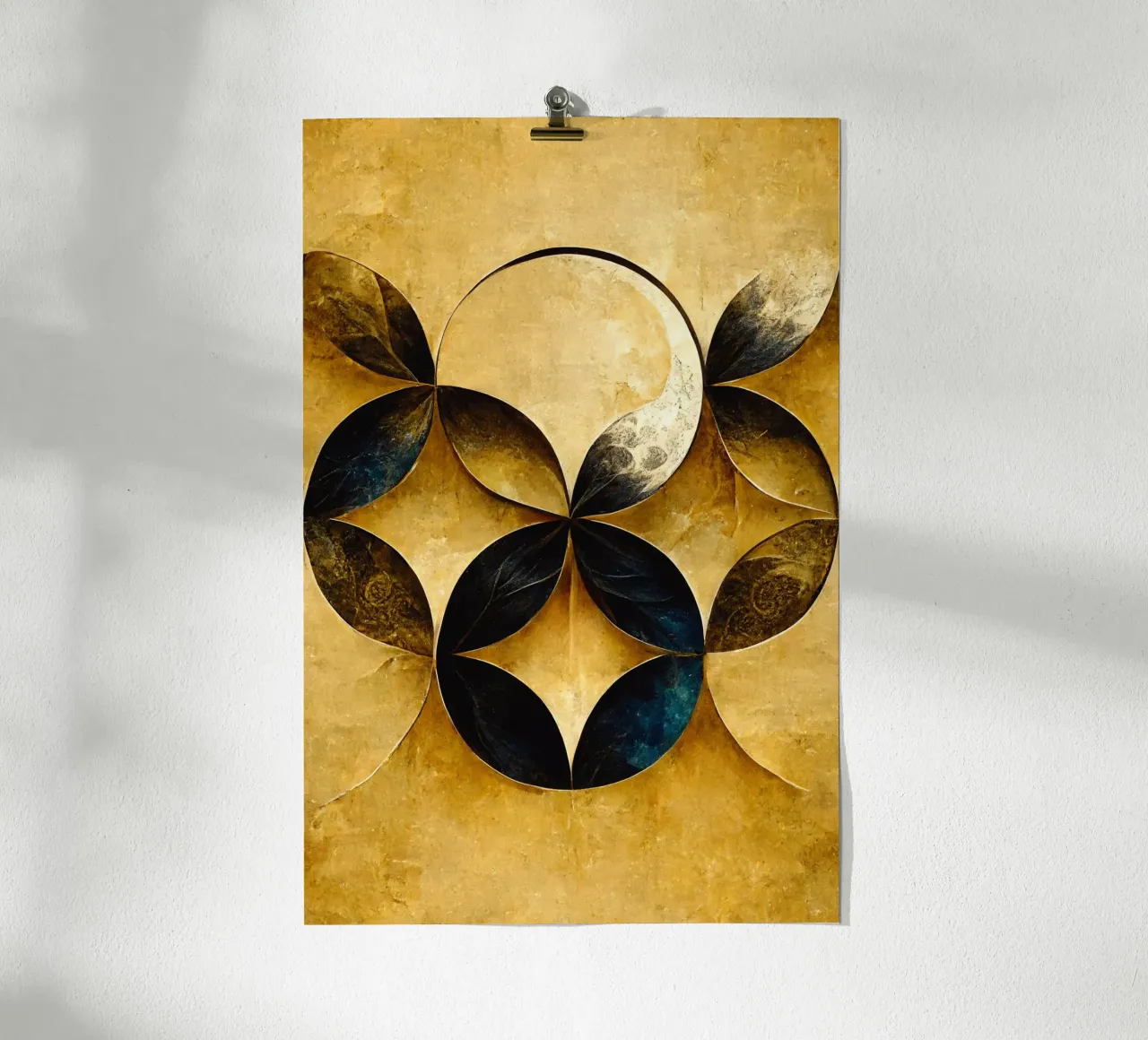 Golden Flower Of Life poster con telaio in legno da treechild