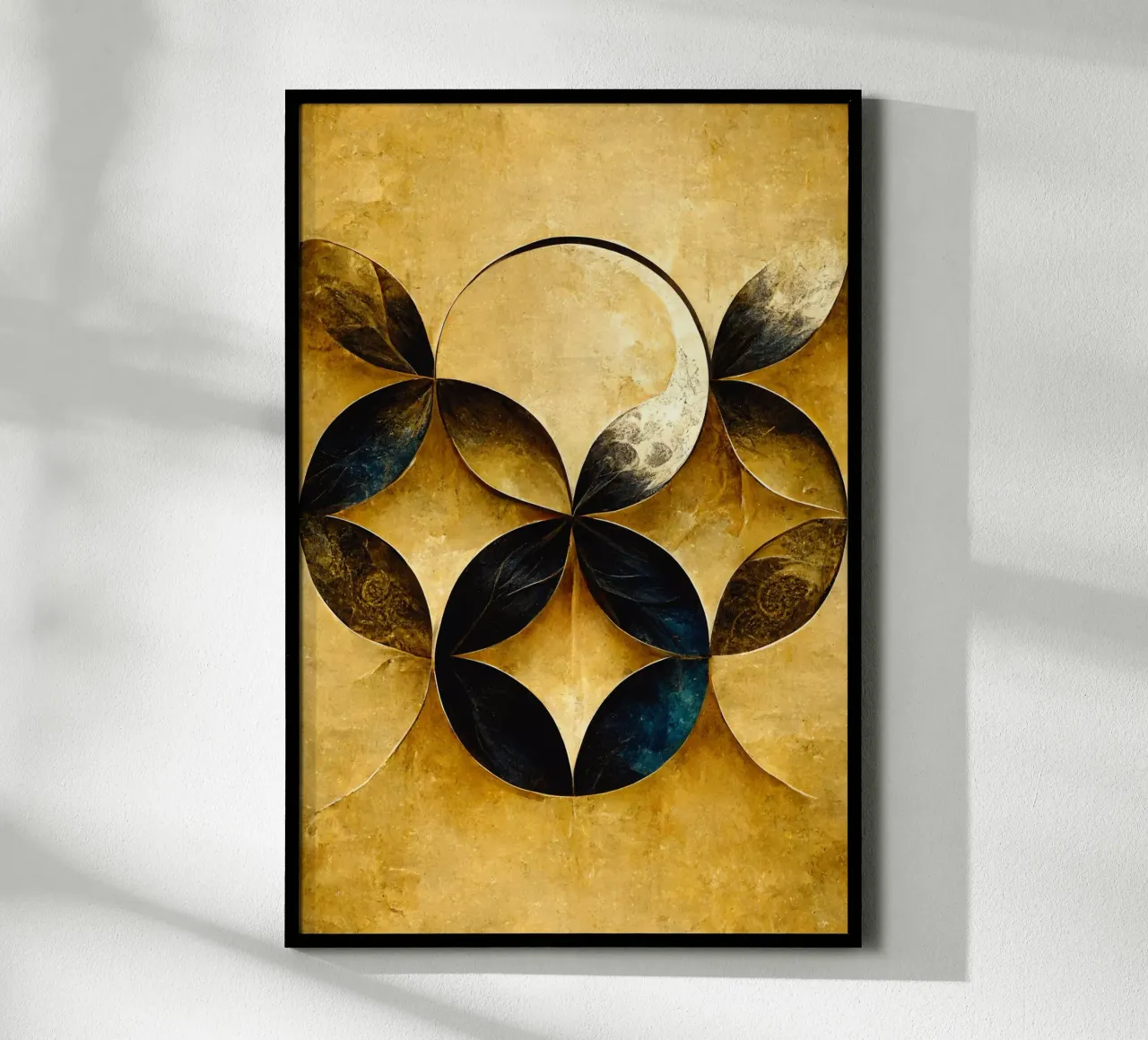 Golden Flower Of Life poster con telaio in legno da treechild