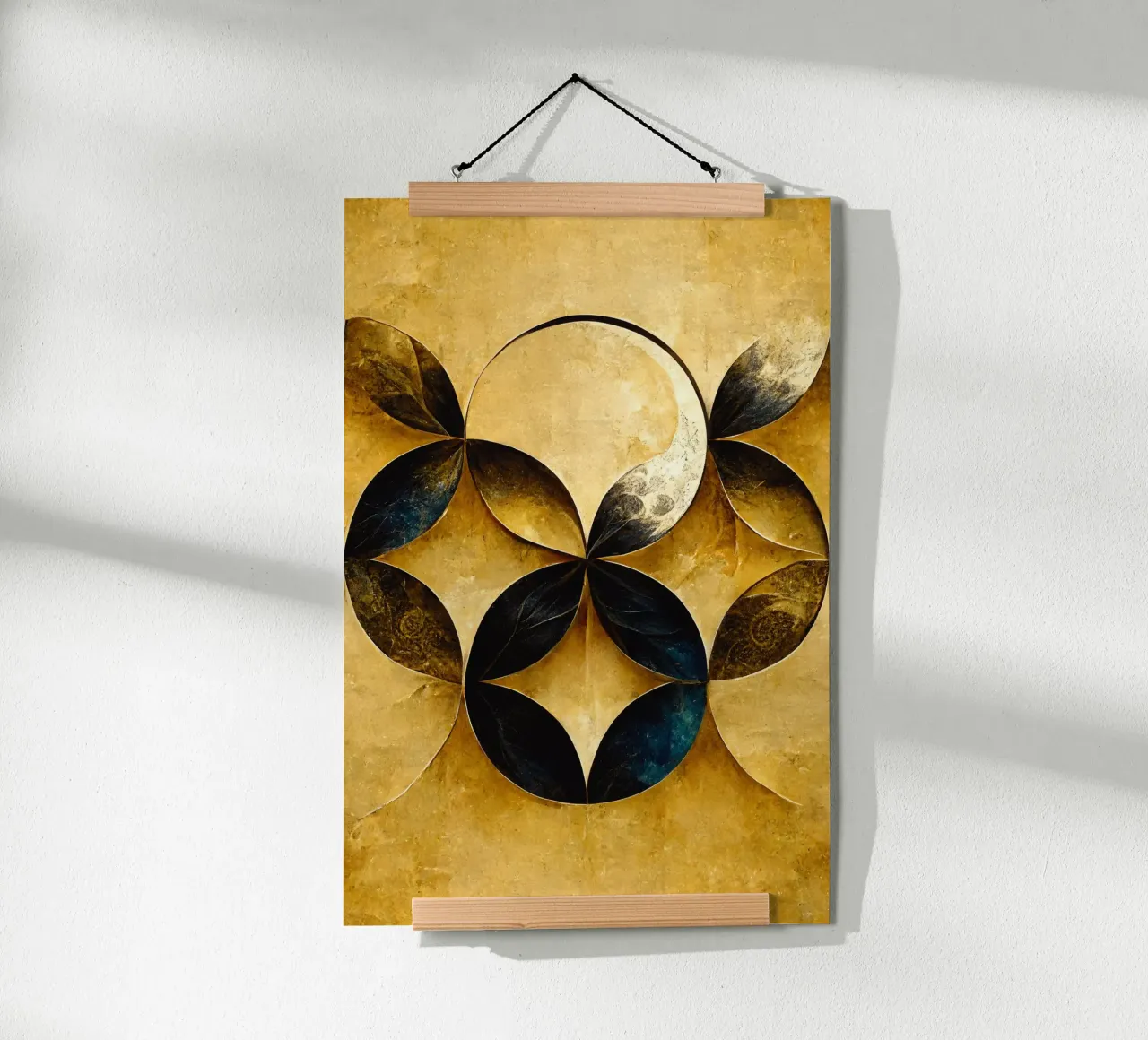 Golden Flower Of Life poster con telaio in legno da treechild