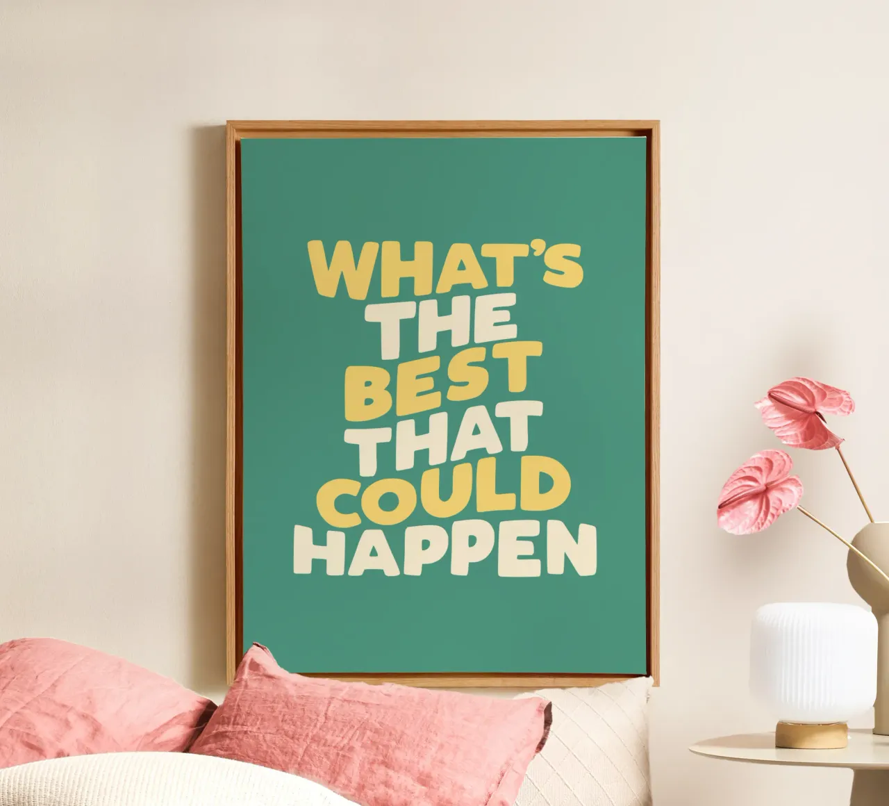 What's The Best That Could Happen Typografie Ontwerp in het Groen canvas met Baklijst van THE MOTIVATED TYPE