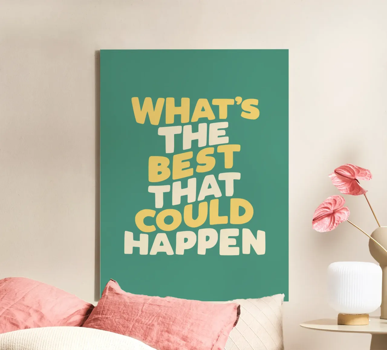 What's The Best That Could Happen Typografie Ontwerp in het Groen canvas met Baklijst van THE MOTIVATED TYPE