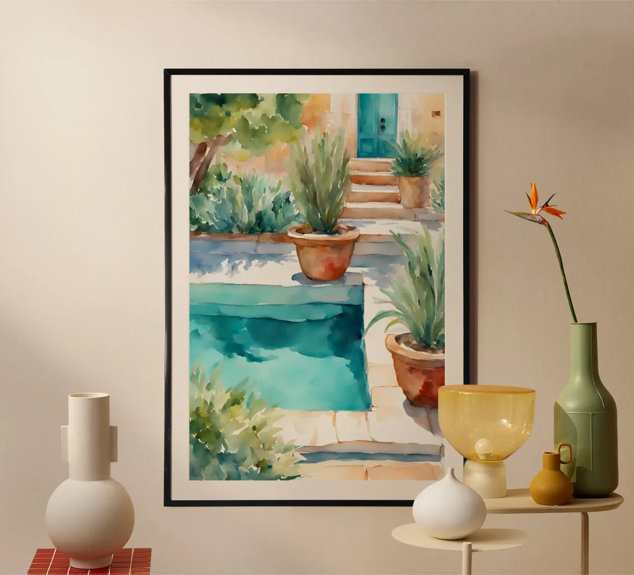 Pflanzen am Pool - Aquarell poster da Ohkimiko