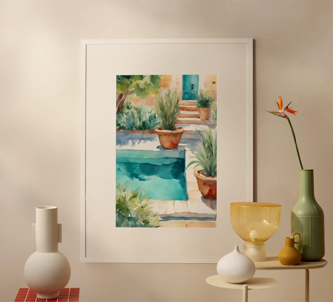 Pflanzen am Pool - Aquarell poster da Ohkimiko