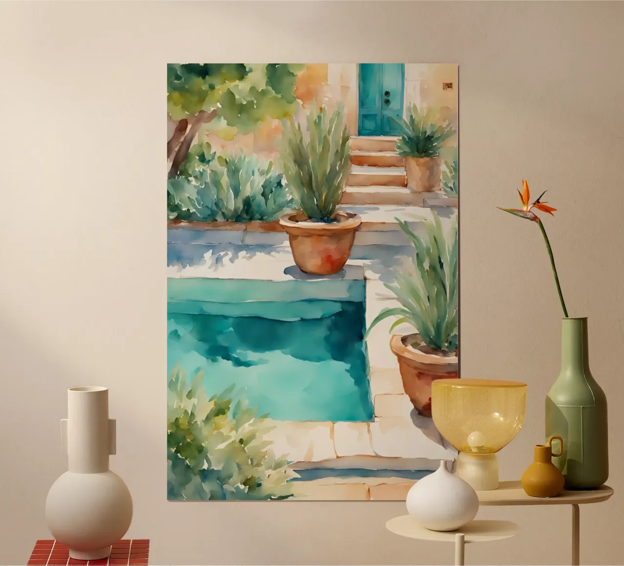 Pflanzen am Pool - Aquarell poster da Ohkimiko