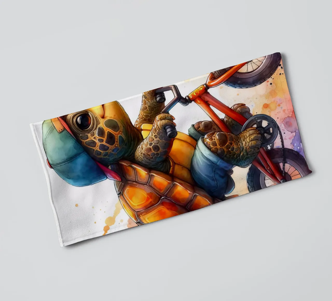 Turtle on a bicycle towel by ARTVI-SHOP
