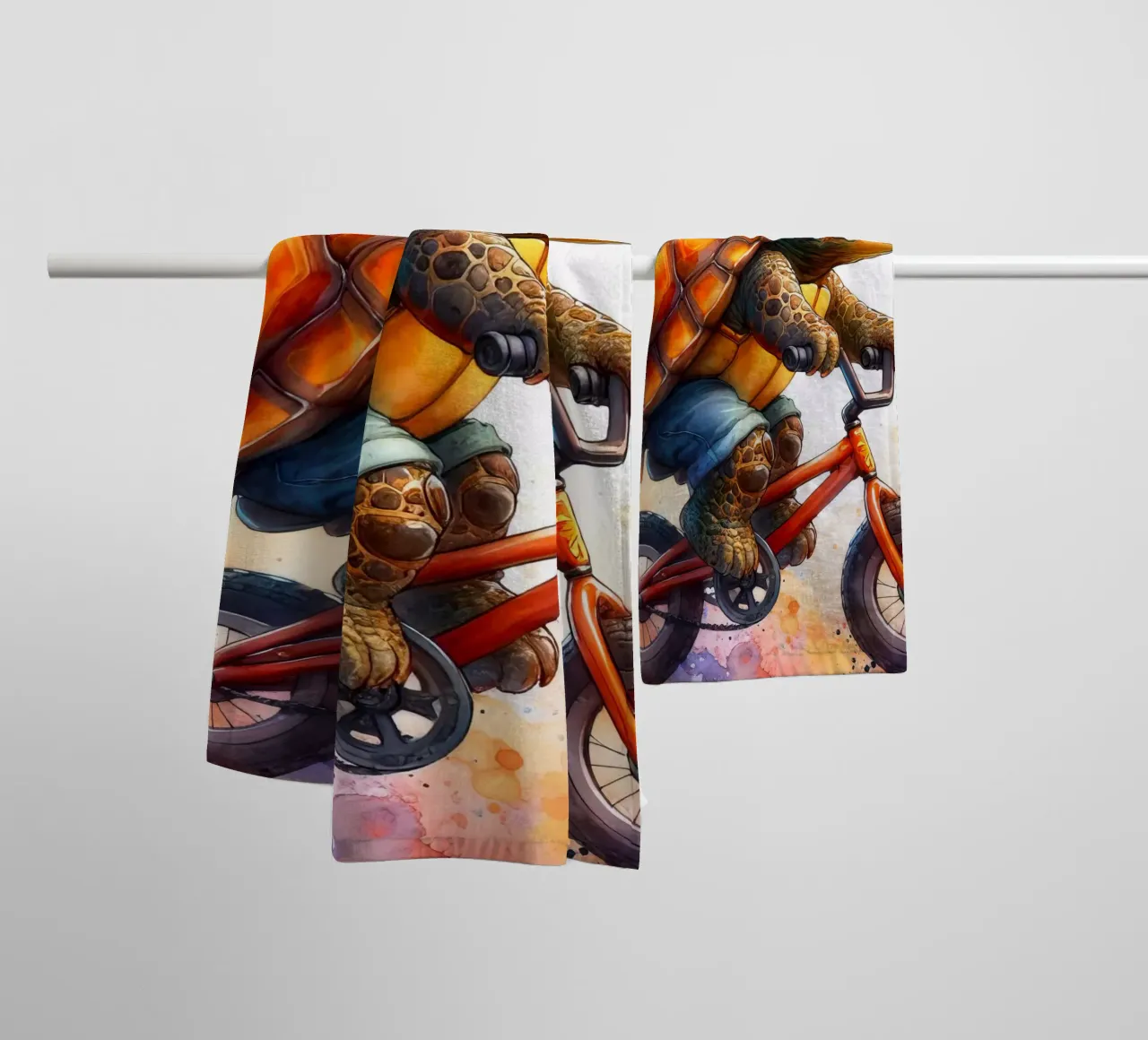 Turtle on a bicycle towel by ARTVI-SHOP