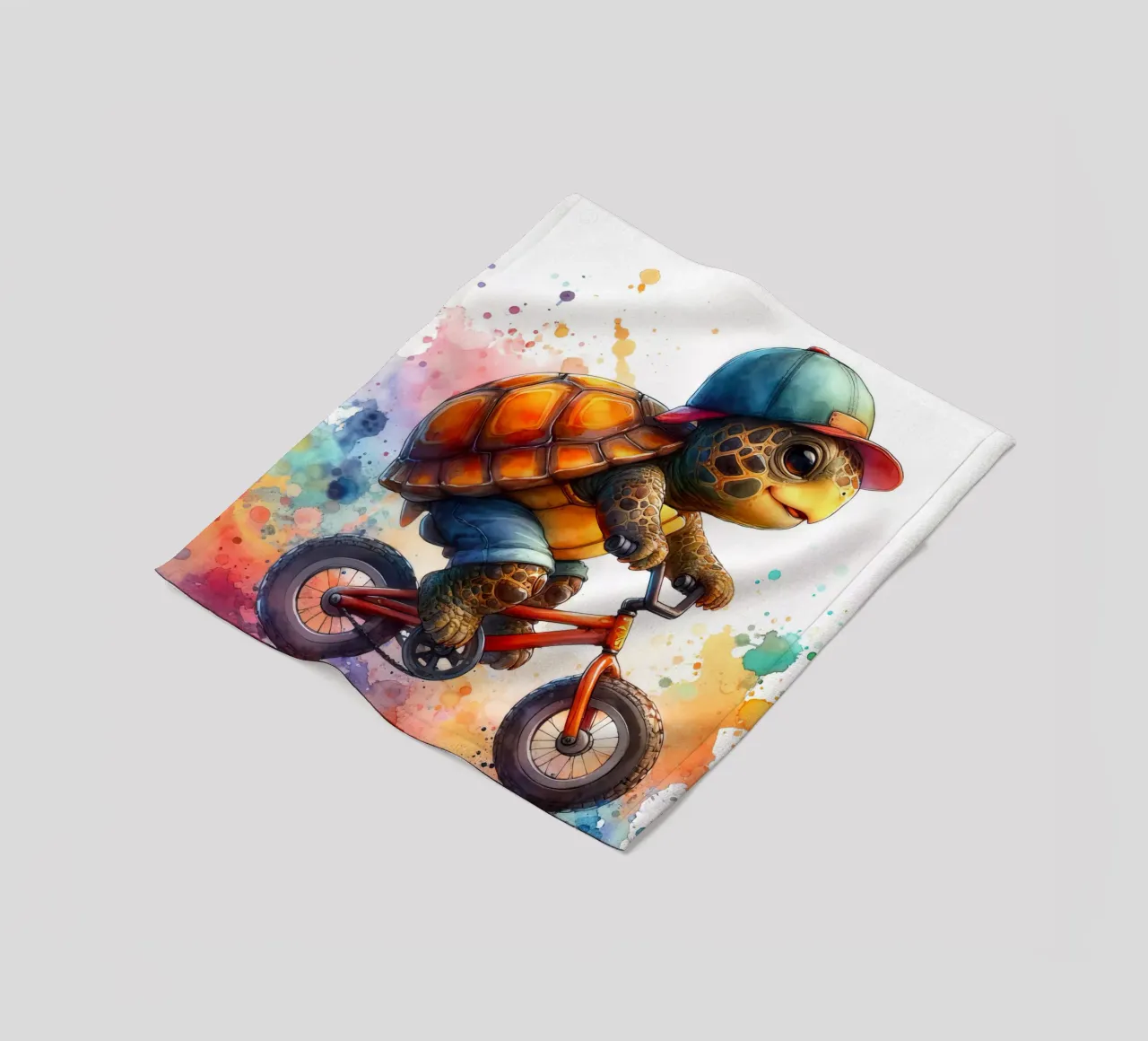 Turtle on a bicycle fleece blanket by 🎁 ARTVI-SHOP