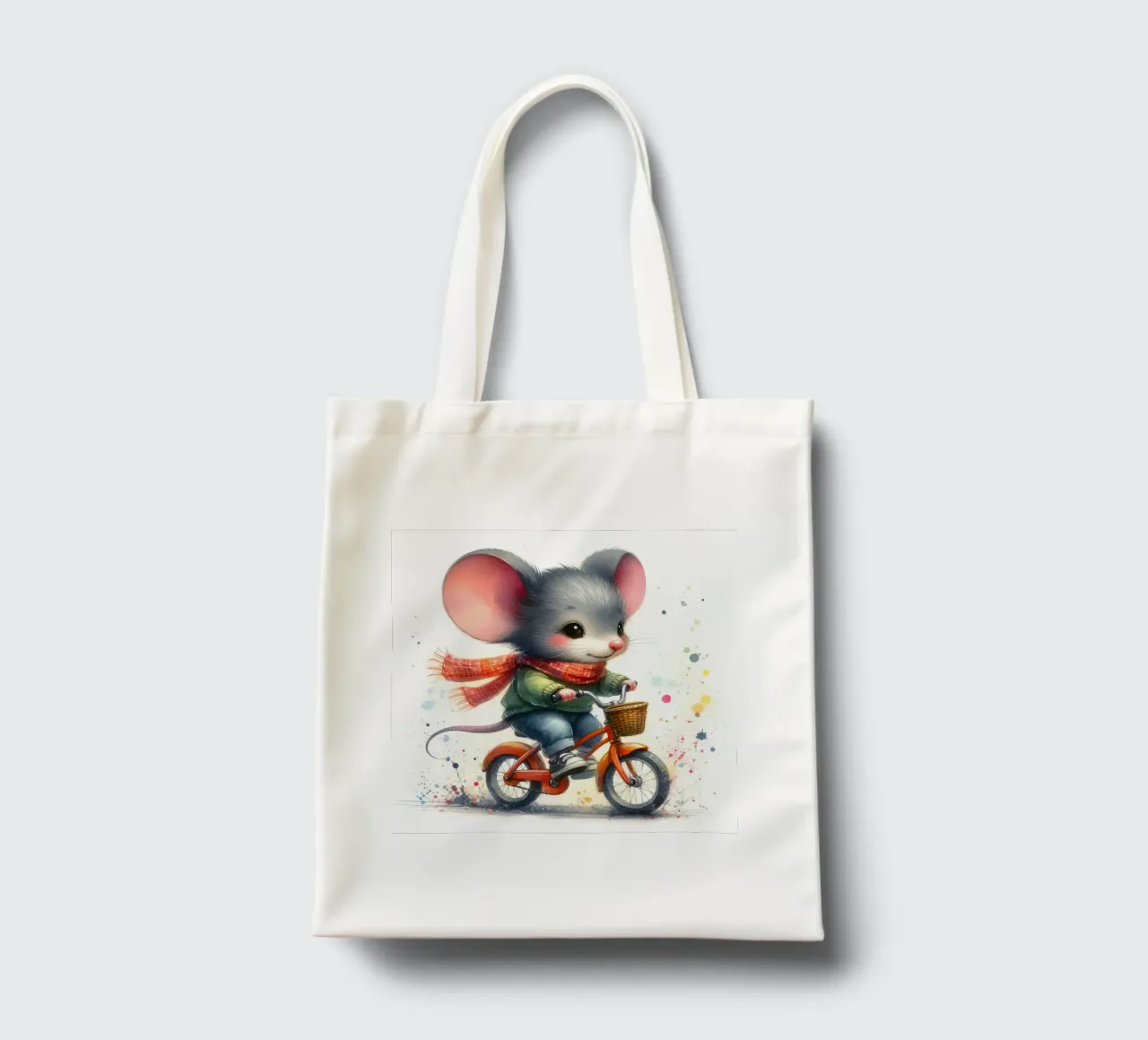 Mouse on a bicycle tote bag by 🎁 ARTVI-SHOP