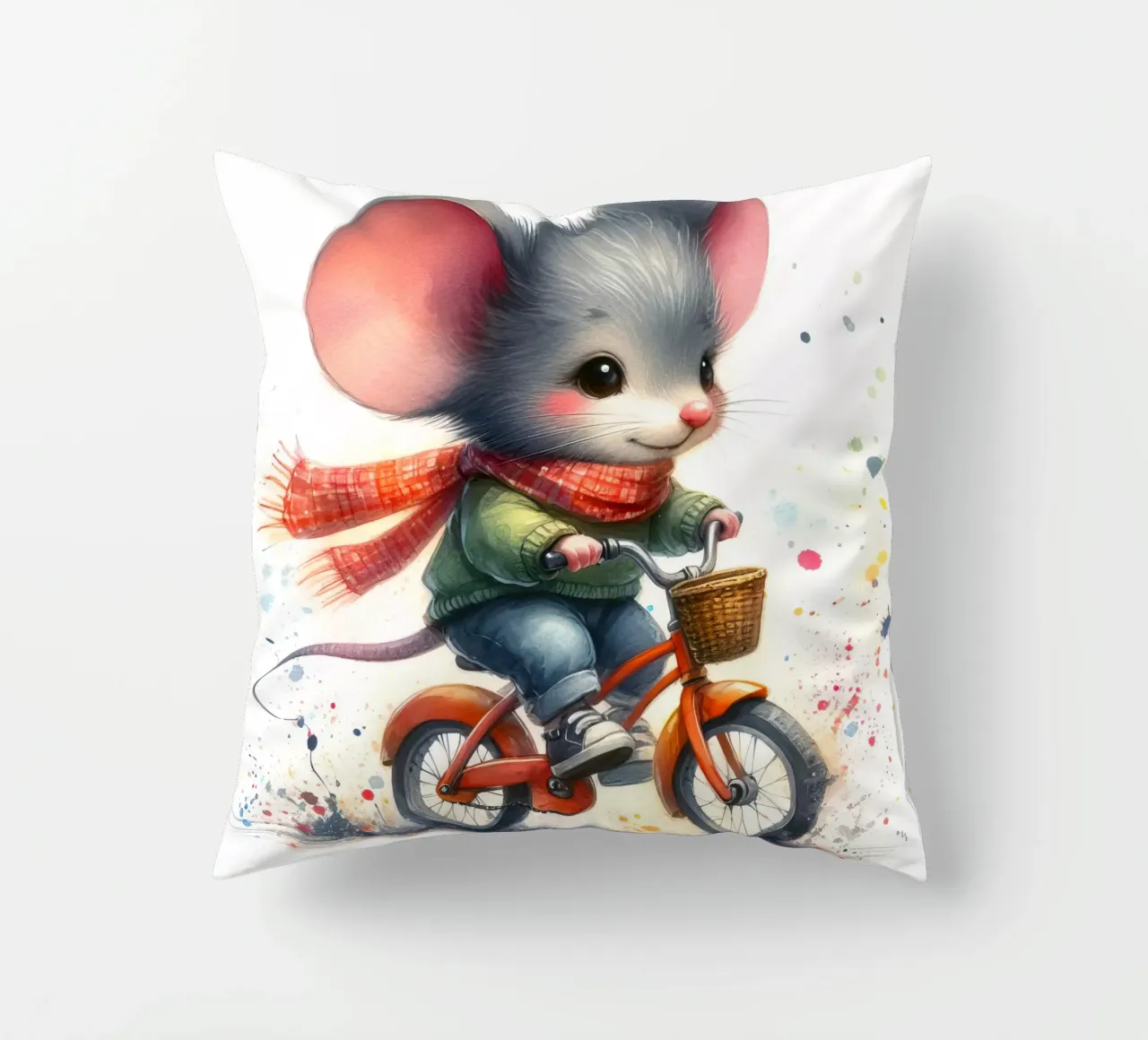 Mouse on a bicycle decorative cushion by 🎁 ARTVI-SHOP