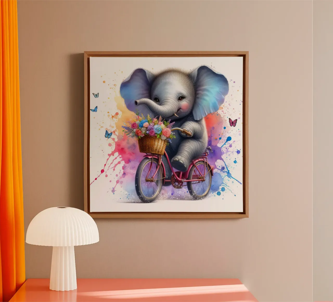 Elephant on a bicycle canvas with Floater frame by 🎁 ARTVI-SHOP