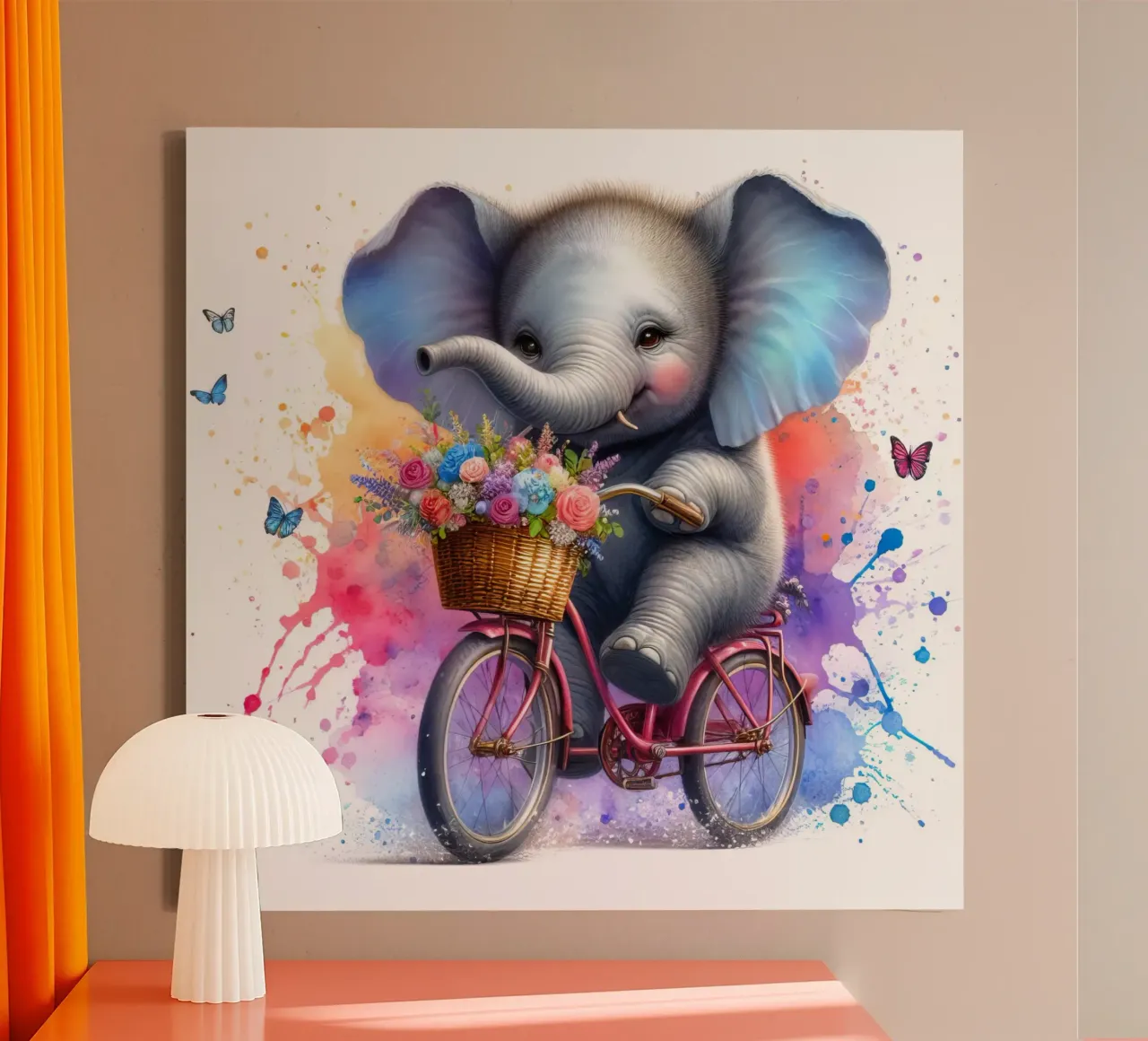 Elephant on a bicycle canvas with Floater frame by 🎁 ARTVI-SHOP