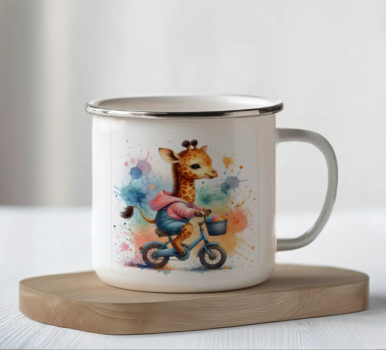 Giraffa in bicicletta tazza in smalto da 🎁 ARTVI-SHOP