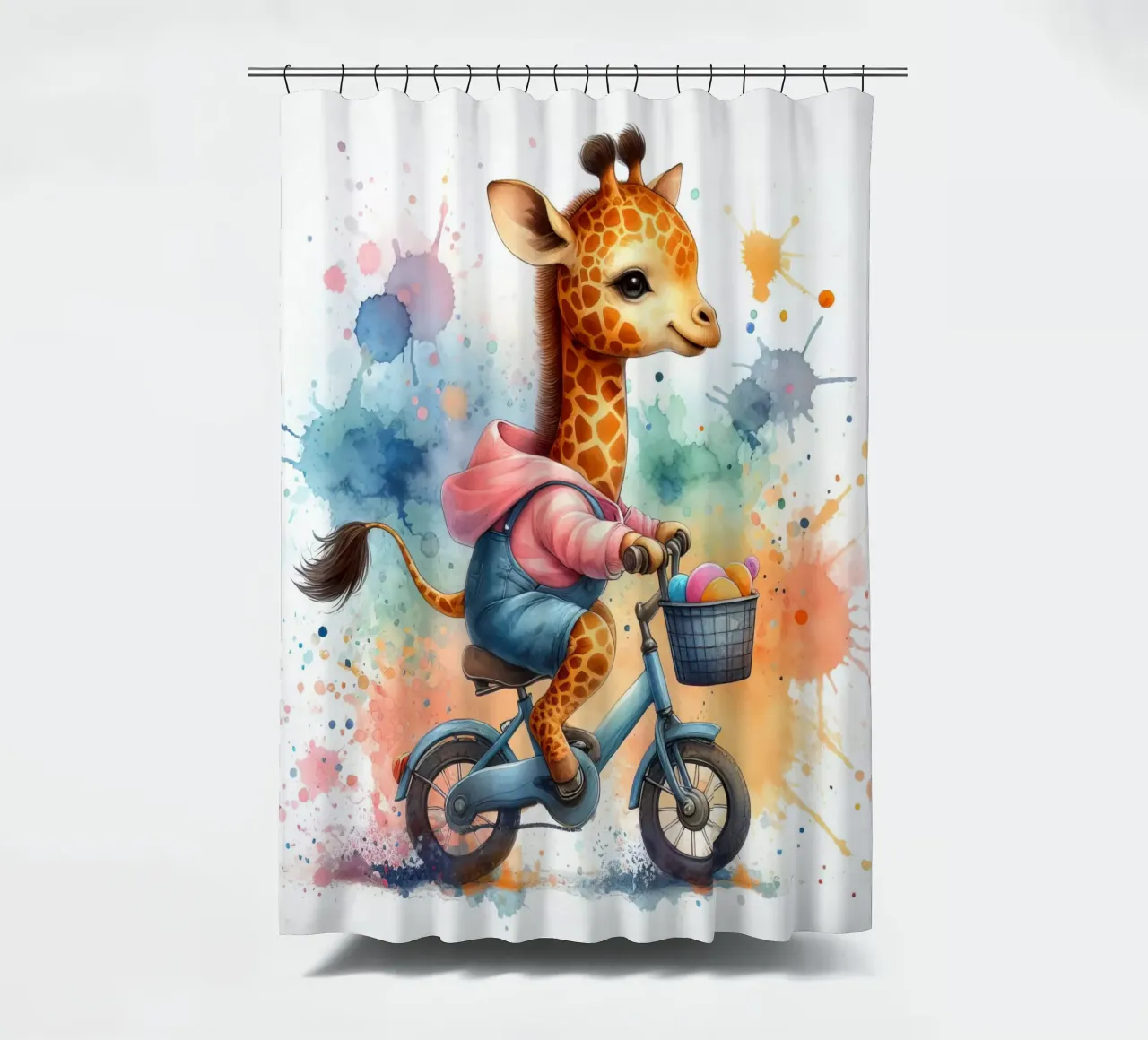 Giraffe on a bicycle shower curtain by 🎁 ARTVI-SHOP