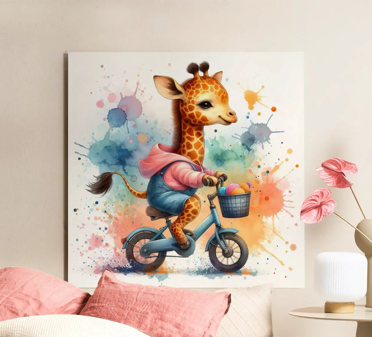 Giraffe op een fiets aluminium-dibond van 🎁 ARTVI-SHOP