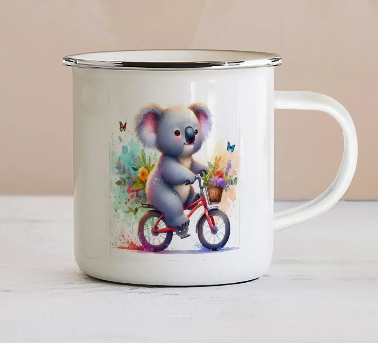 Koala in bicicletta tazza in smalto da 🎁 ARTVI-SHOP