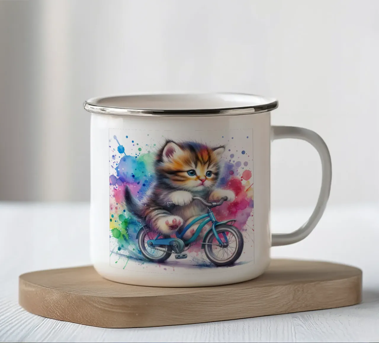 gatto in bicicletta tazza in smalto da 🎁 ARTVI-SHOP