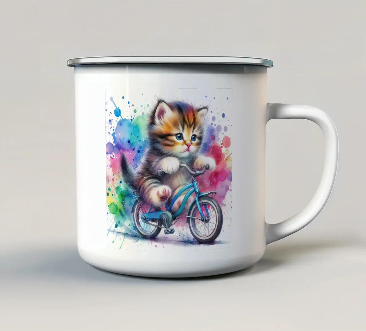 gatto in bicicletta tazza in smalto da 🎁 ARTVI-SHOP