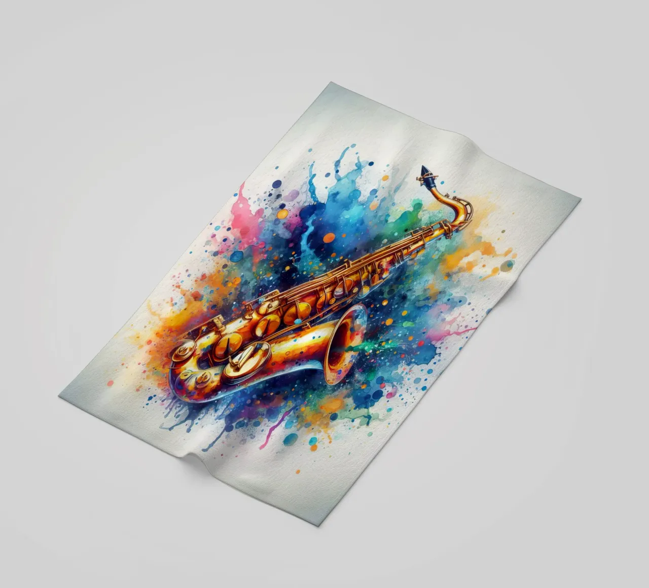 Sassofono in acquerello telo mare da ARTVI-SHOP