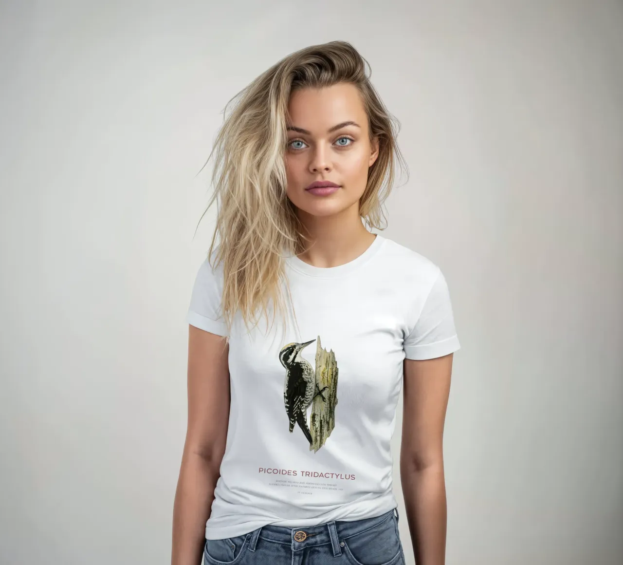 Pico tridáctilo o Picoides tridactylus camiseta de mujer de Vintagrafica