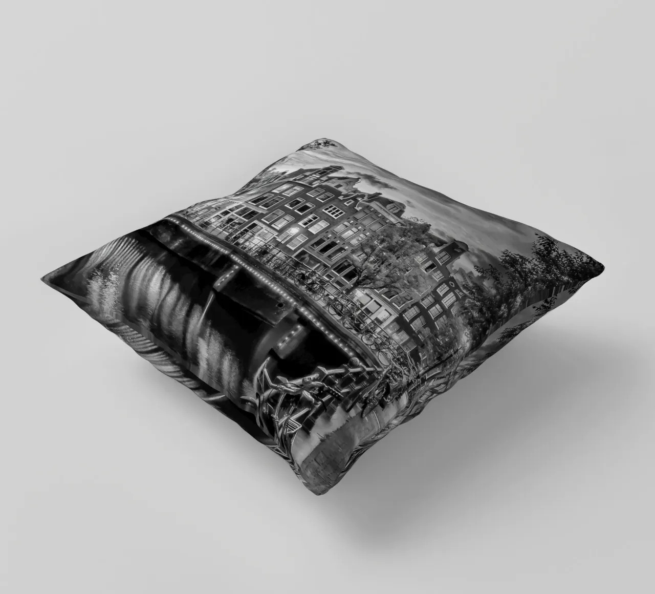 AMSTERDAM Idillio serale sul Singel | Monochrom cuscino da Melanie Viola