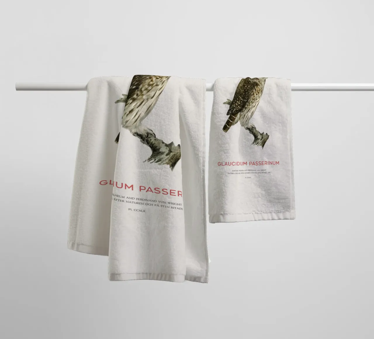 Eurasian pygmy owl or Glaucidium passerinum towel by Vintagrafica